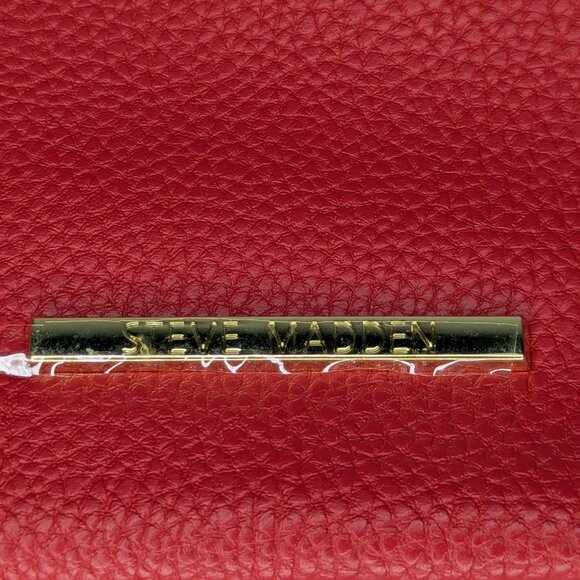 Steve Madden Red Faux Leather Gold Tone Accents 2 Zip Wristlet Wallet 8" x 5" - Picture 2 of 13